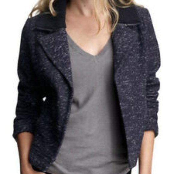 GAP Wool Tweed Moto Jacket with Knit Collar - M - Picture 1 of 7